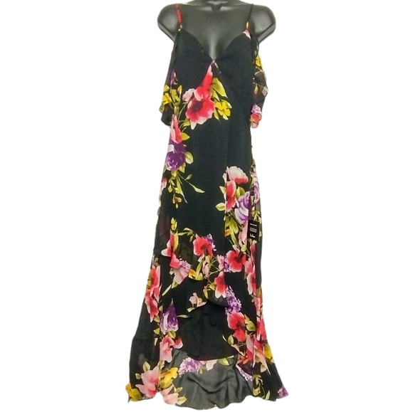 Lulus Dresses & Skirts - Lulu's Love in Bloom Black Floral Print Off-the-Shoulder High-low Dress